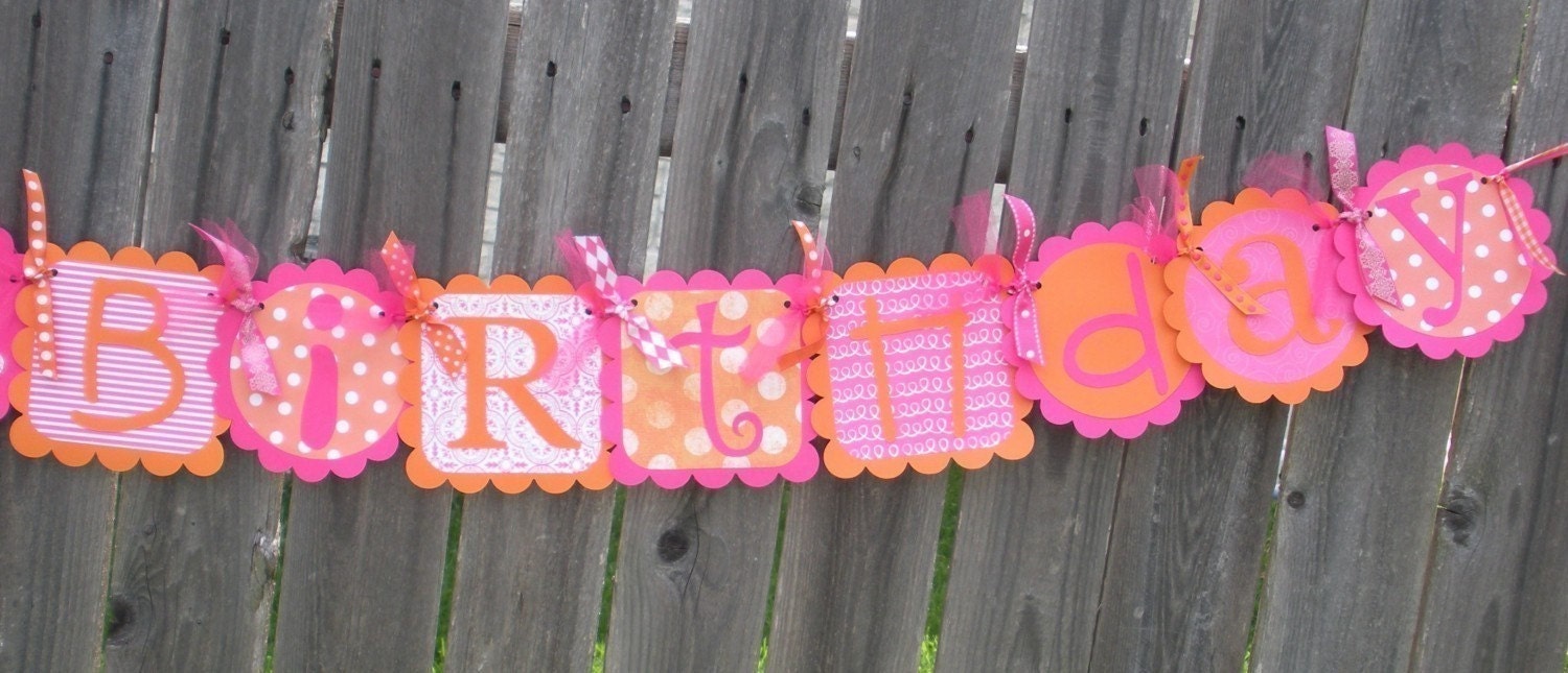 Happy Birthday Banner- Juicy in HotPink and Orange