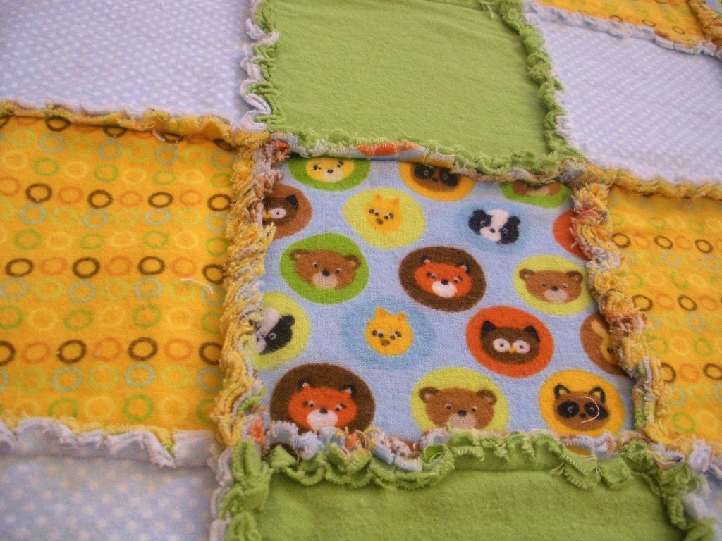 Little Forest Animals Flannel Rag Edge Quilt
