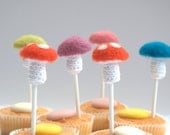 3D cupcake topper 6 felt mushrooms Weddings favor Alice in Wonderland party wool eco friendly  children Birthday decor purple teal red