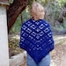Hand Crochet Blue Triangle Shawl Wool Fall Fashion