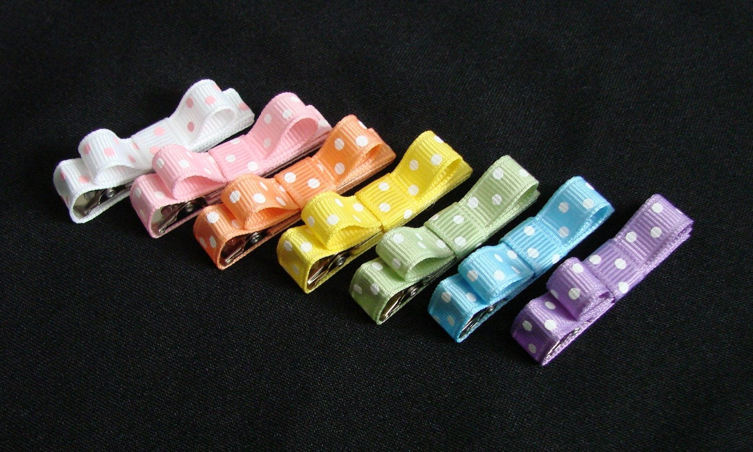 Set of 7 Pastel Polka Dot Infant Baby Toddler Hair Bow Clip