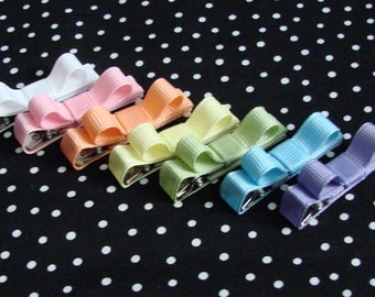 Set of 7 Pastel Solids Infant Baby Toddler Hair Bow Clip