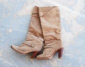 vintage 70s Boots - OTK Thigh High Beige Zodiak Suede Pirate Cuff Boots Sz 7.5