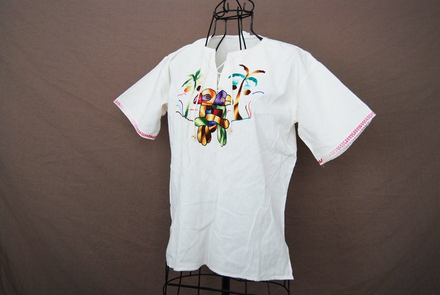 SALE vintage Ethnic Shirt - 70s Embroidered Blouse - Love Birds Shirt Sz M