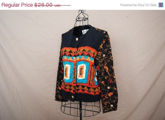 ON SALE Until 11/27/11 vintage 80s Blouse - Avant Garde Tribal Navajo Print Cropped Blouse Sz M