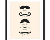 Monsieur Moustache - French 16x20 on A2 inch Poster (in Cream and Black)