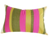 Pink and Green Striped Pillow, Bright, Stripes, Decorative Throw Pillows, Color Band, Color Block, Cushion Covers, Unique, Oblong 14x20