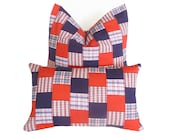 SALE Red White and Blue Pillows, Patchwork Plaid, Throw Pillows, Accent Cushion Covers, Old Americana Couch Pillows 18x18