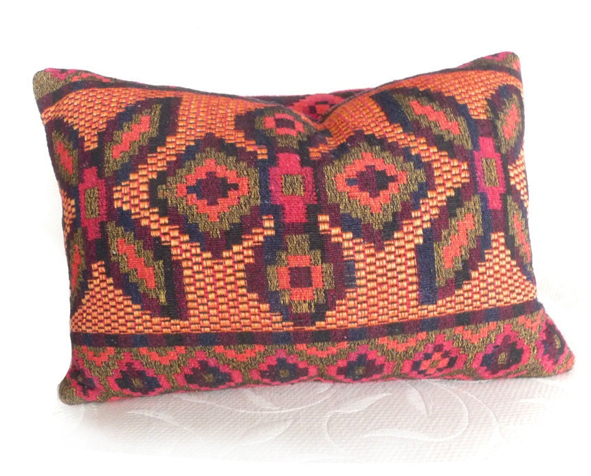 Kilim Decorative Throw Pillows, Colorful Eco Chic Bohemian Cushion Covers, Reversible, Unique, Eclectic, Vivid  Bold, Fall Winter 14x18