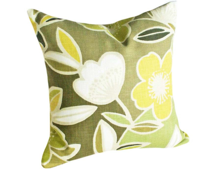 Green Throw Pillows Large Mod Flowers Floral by PillowThrowDecor