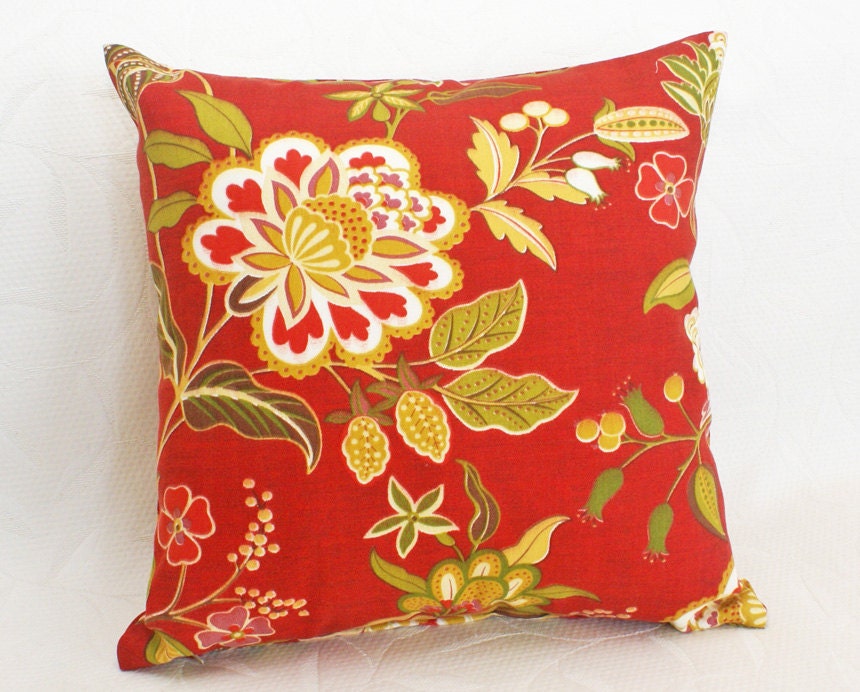 Colorful Patio Throw Pillow, Inside Outside Red Cushion Cover, Orange Red Green Yellow, Beach Cottage Decor, Unique Eclectic 18x18