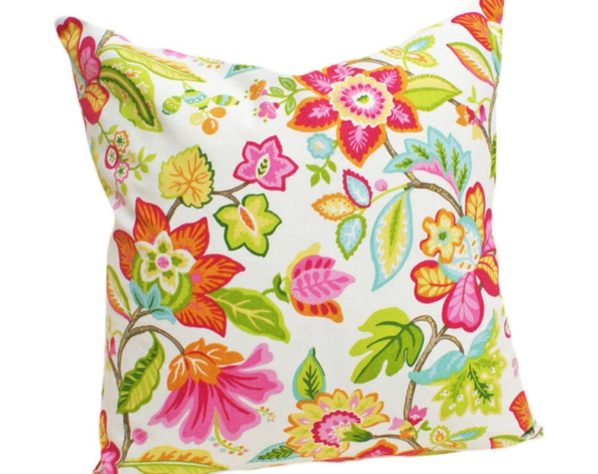 Pink Orange Floral Decorative Pillow Covers: Whimsical and Colorful Spring Cushions 16x18
