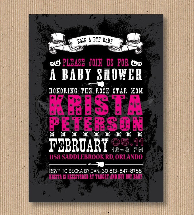 Rock n Roll Baby Shower Invitation, I Customize You Print, Printable File