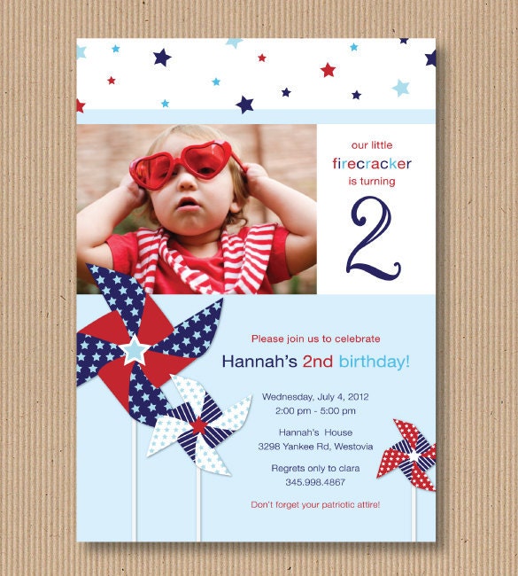 Patriotic Birthday Invitation for Girl or Boy, 5x7 PRINTABLE - All American