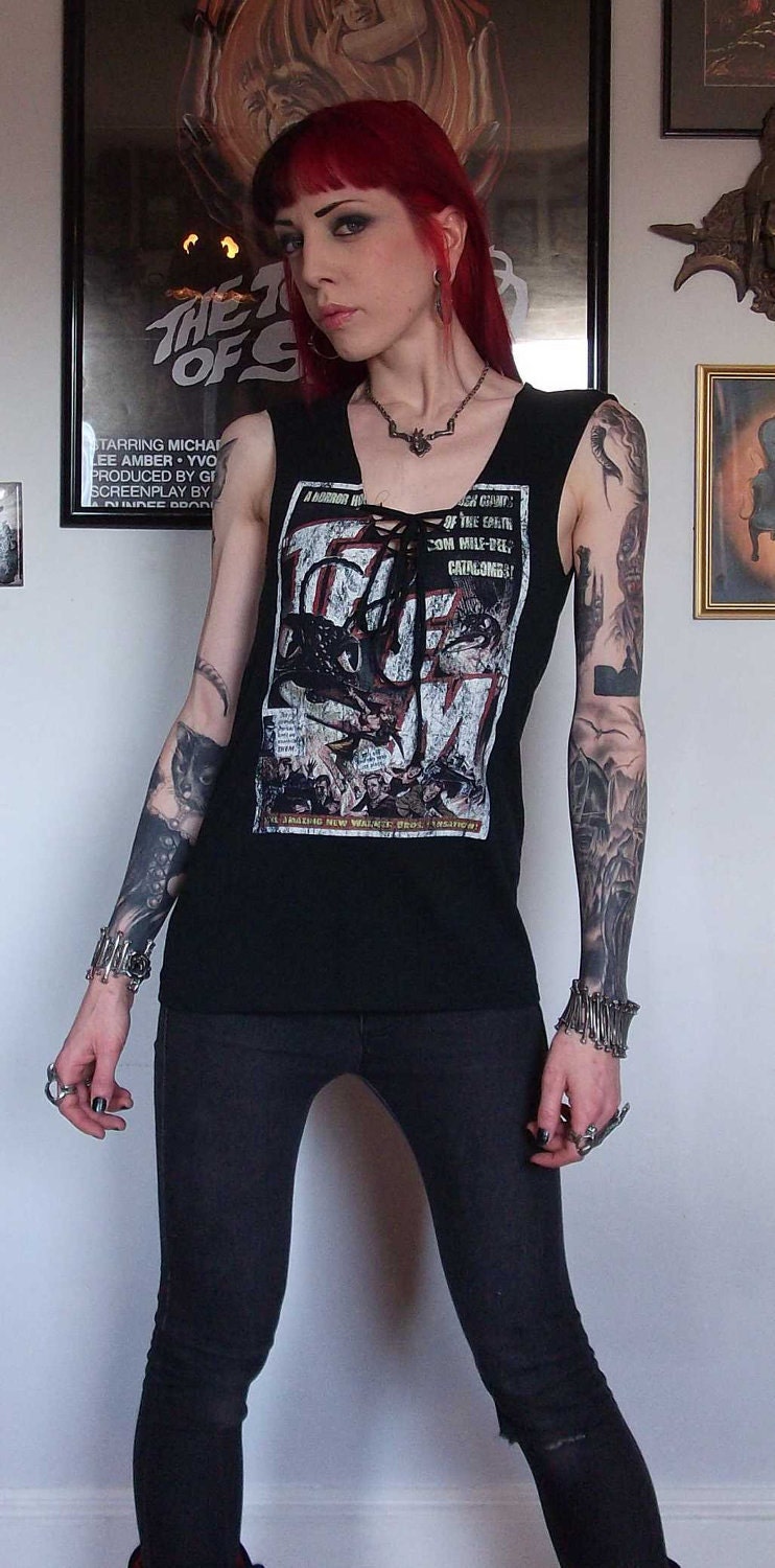 XS-SMALL Girls THEM Lace Front Horror Tunic Top Shirt