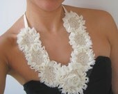 CLEARANCE SALE - Chiffon, Tulle and Cotton Rose Bib Ribbon Necklace in Cream as seen in Country Living Magazine