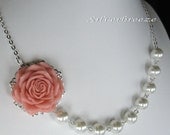 Rose pearl necklace, bridesmaids/wedding jewelry (Custom order - your choice of colour) Ref: WN2