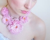 Pink Roses Necklace Hand felted From wool