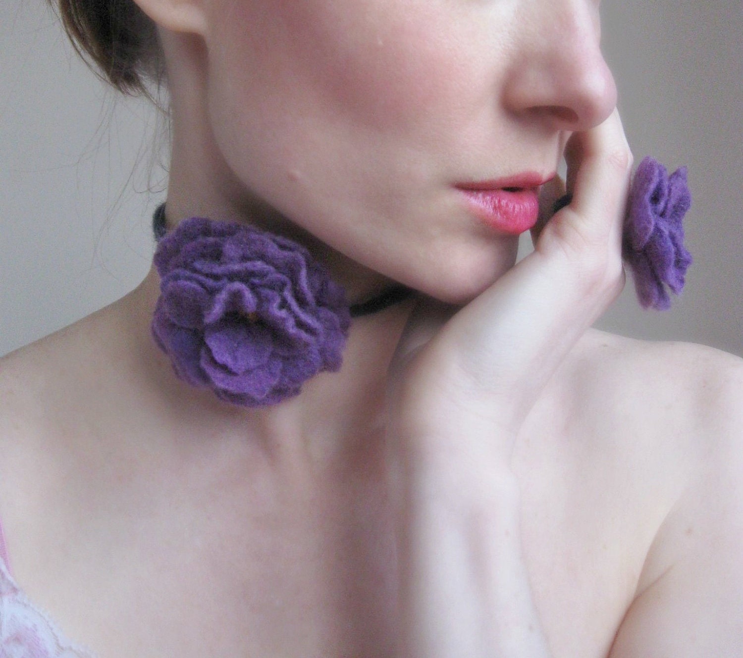 Purple Flower Necklace-Hand Felted