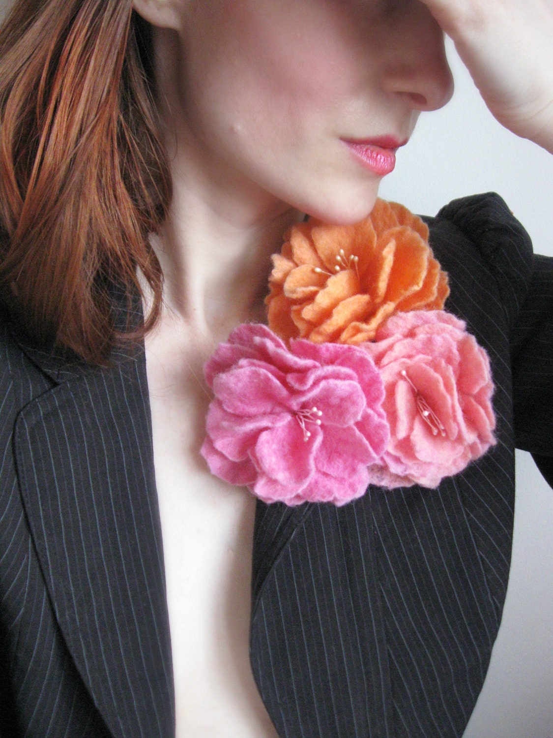 Bright Whimsical flower Brooch Hand Felted From Wool