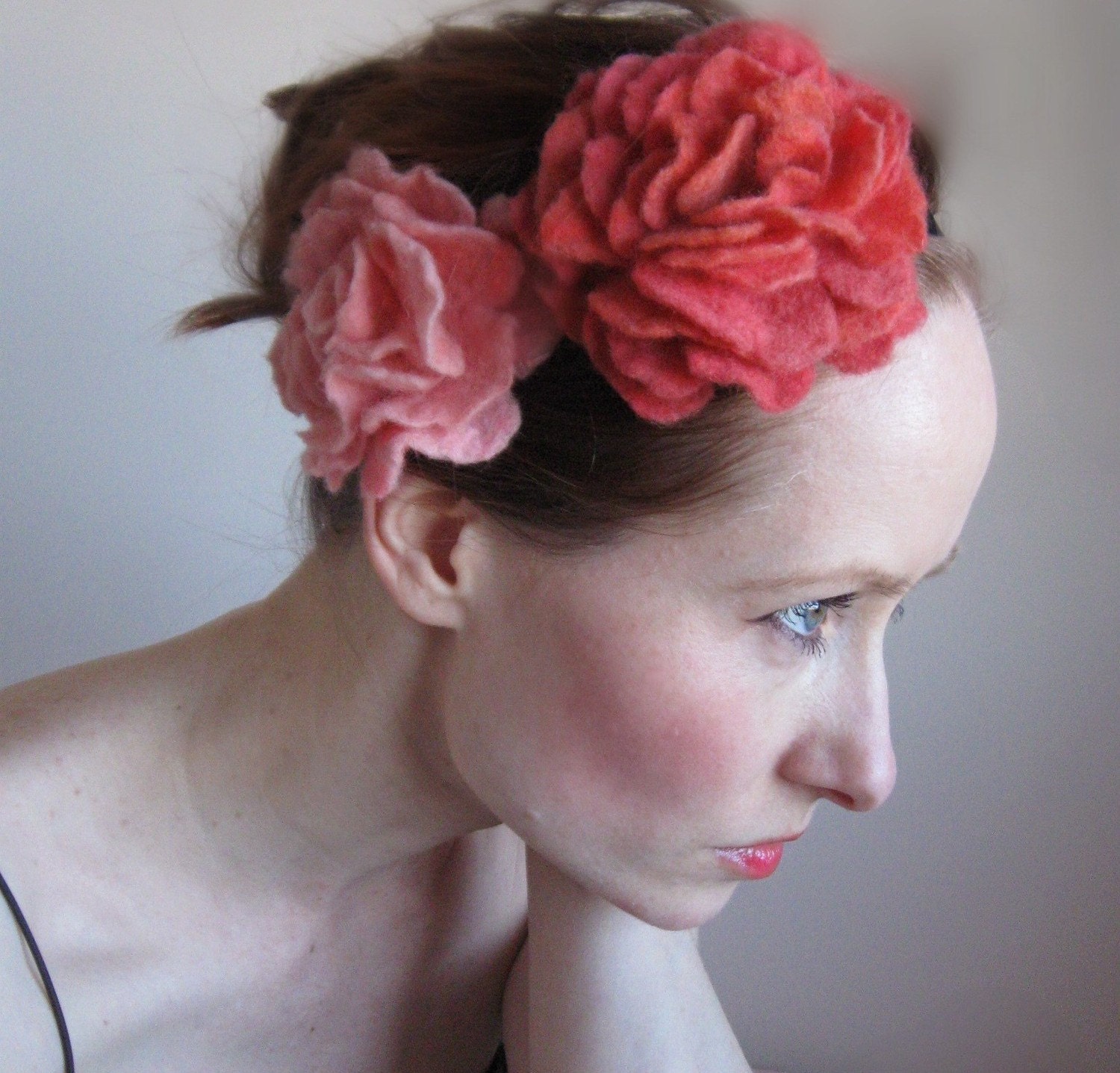 Afternoon Delight-Peach and Pink Floral Headband/Headpiece,Hand Felted From Wool