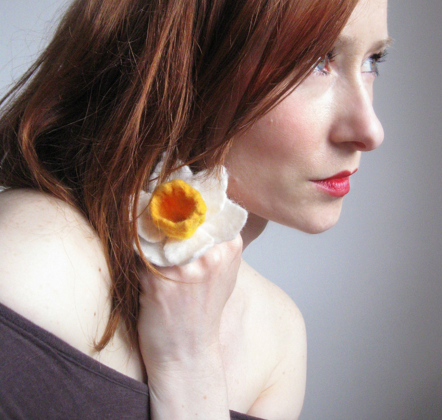 Soft Daffodil Ring Hand Felted From Wool