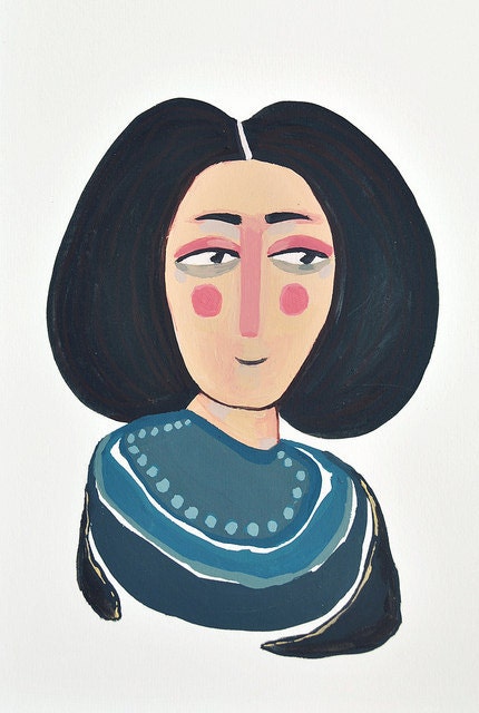 portait print blue girl A4 size