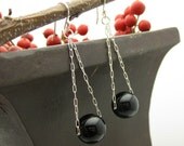 Onyx Sterling Silver Earrings /  Ball n Chain Earrings / casual versatile black white drop earrings / geometric round