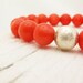 Tangerine Coral Bead Bracelet / Tangerine Tango Inspired w/ Solid Sterling Silver Ball: orange colorful bright juicy citrus fresh