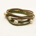 Peach Pearl and Gold with Bronze and Olive Leather Wrap Bracelet / Fresh Water Pearl & Eco Friendly Leather / gladiator tribal bohemian sag
