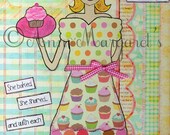 Mixed Media Whimsical Cupcake Art  Print - Cupcake Girl Wall Art - From Ann-Margaret's Original Artwork 8x10