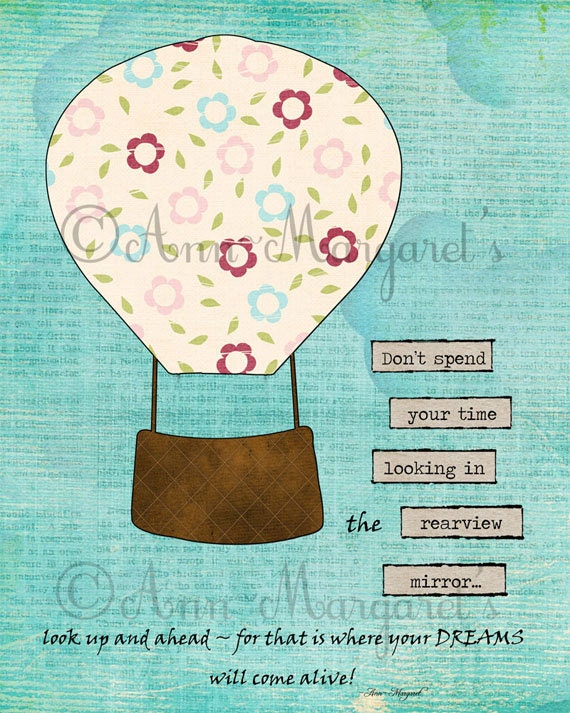 Art Print - Hot Air Balloon - Inspirational Phrase - Whimsical Print - Artwork by Ann-Margaret  8x10