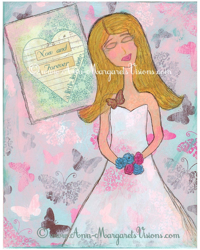 Bride Mixed Media Art Print from Orginal Painting, Bridesmaid, Beautiful Girl, Lovely Daughter Wall Art, Originale Artwork by Ann-Margaret