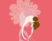 ballerina tying slippers giclée print on fine art paper. 8X10. pink/warm lavender/brunette.
