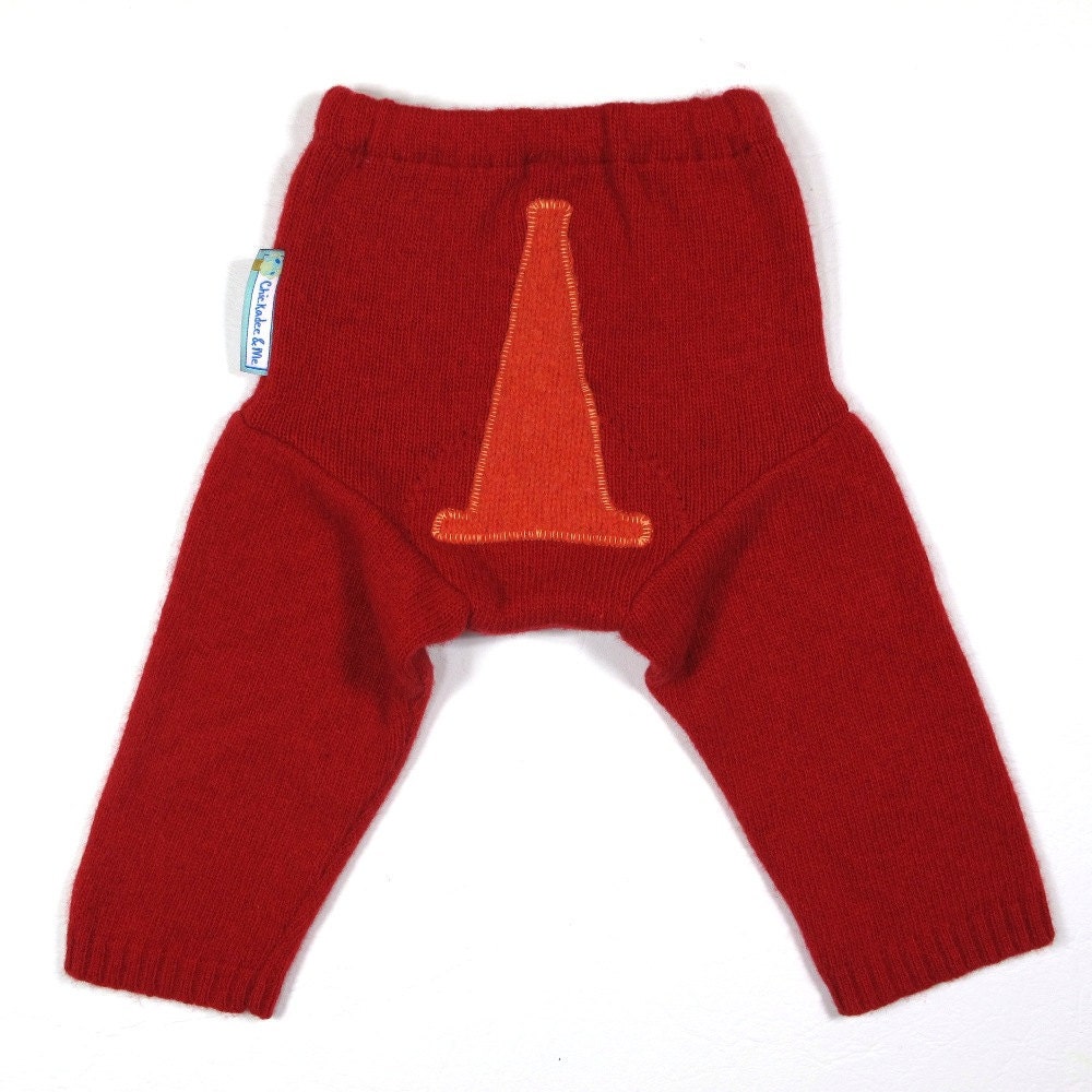 Wool Longies Diaper Cover - ROAD WORK - Small 0-9m