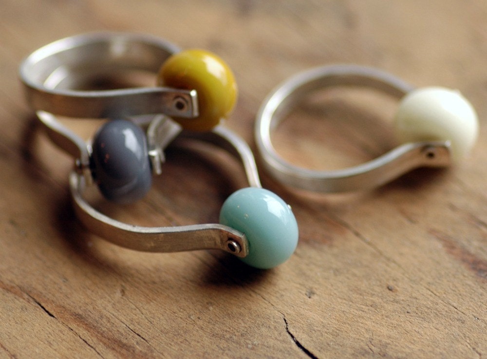Sterling Silver Ring and Handmade Glass Bead - Orb Spinner Ring (Single Ring)