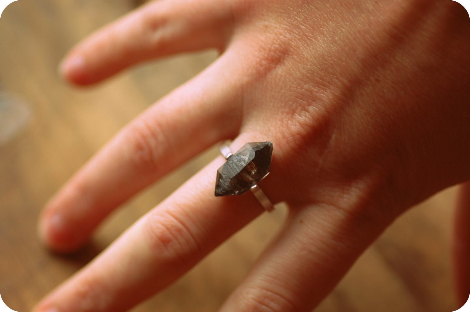 Herkimer Diamond Ring - Custom Stone, Sizing, Rivet Metal