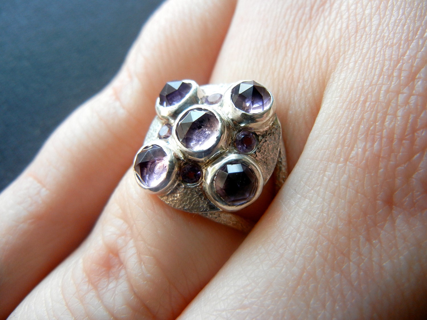 Sterling silver ring natural rose cut amethyst