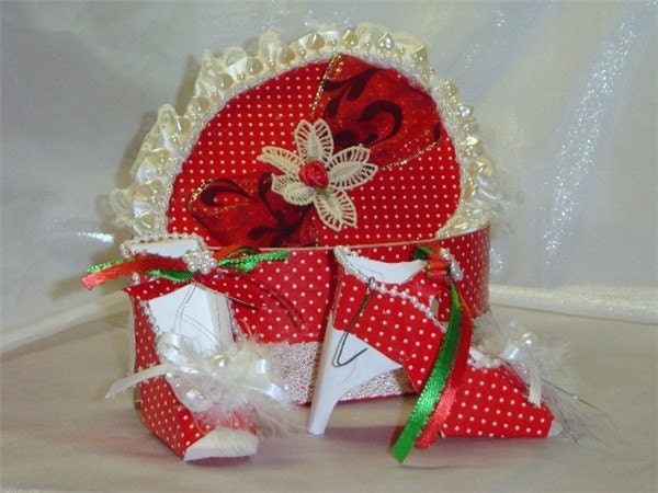 SALE Christmas Shoe Ornament Gift  Box Set  OOAK
