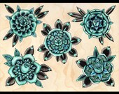 Turquoise Roses Tattoo Art - Print