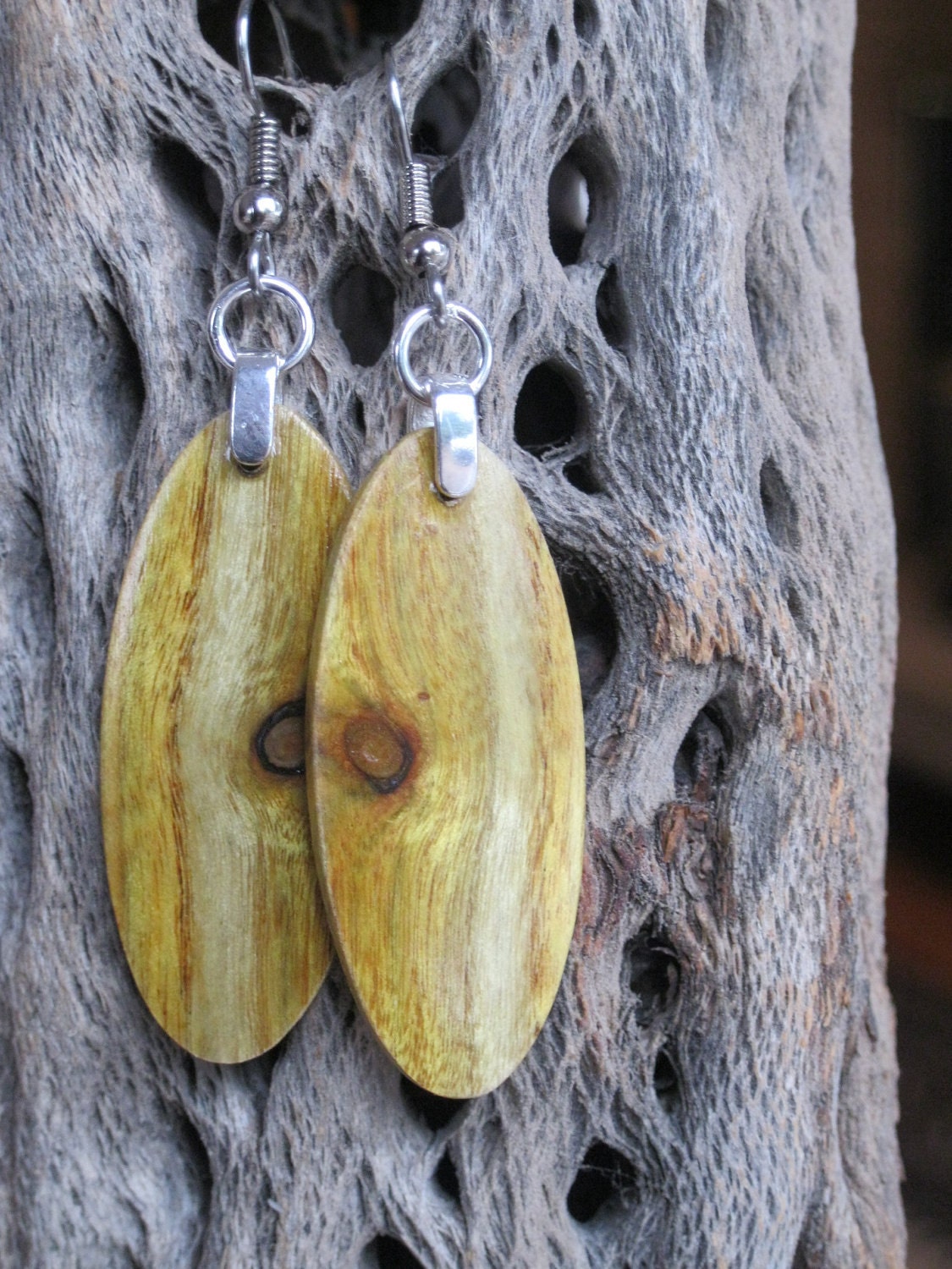 Small Lightweight Almost Hole In The Middle Smoke Bush Wood Earrings