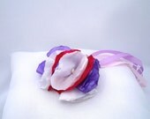 Ring Pillow, Handmade Flowers, Small Square, Swarovski Crystals,  White, Purple, Red