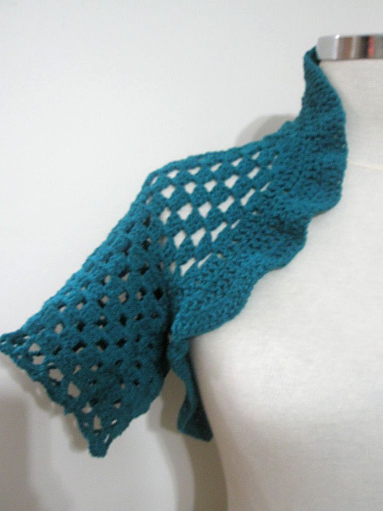 SALE Crochet Chic Shrug, Hand Crocheted Lace Bolero, Oil Blue Green Any Season Free Shipping READY