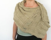 Green Shawl Knitting Natural Cowl Warm and Cozy Fall Autumn Winter READY TO SHIPPING