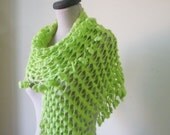 Crochet Shawl Lime Green Handcrocheted Scarf  Shimmery Spring Fashion READY TO SHIPPING