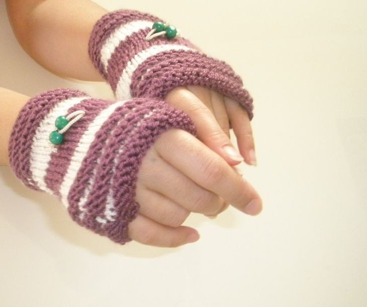 Ivory Purple Fingerless Gloves winter fashion. READY TO SHIPPING