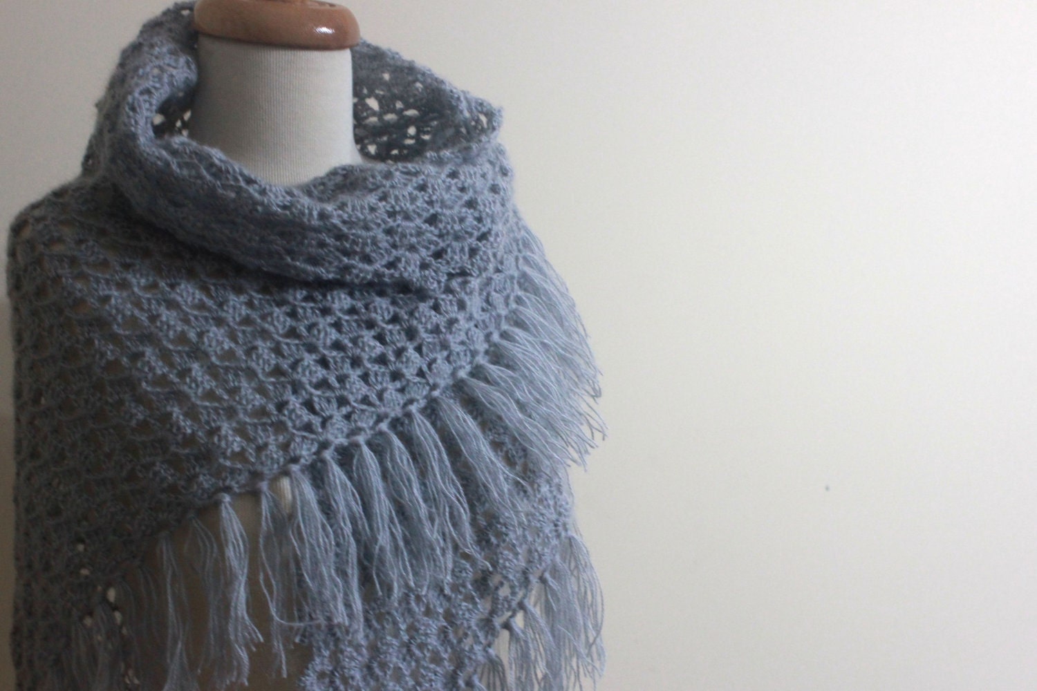 GREY Shawl, Crochet Scarf, Triangle Wrap - Chic Winter Fashion Gift for Women
