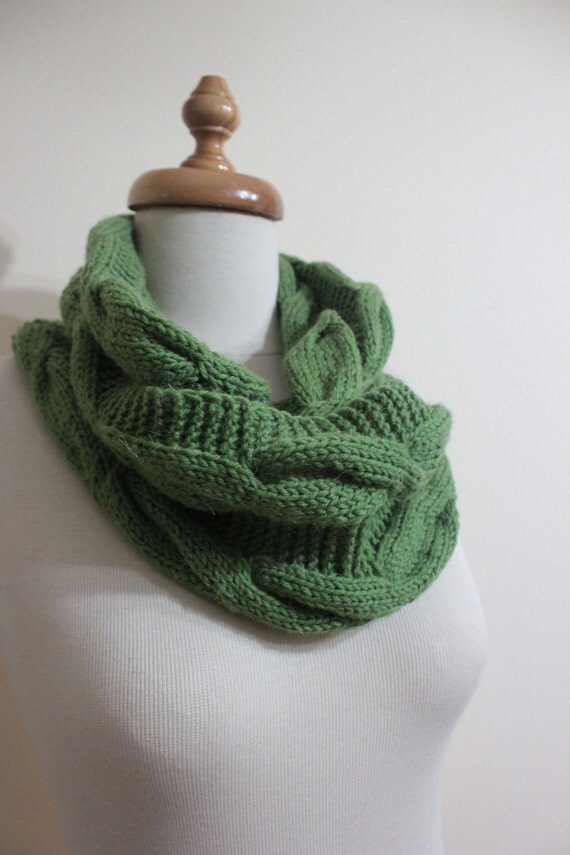 Infinity Cowl Green Knitting Cowl. Winter Fashion. Fall Trend Hand Knit Gift For Him For Her Holiday Fashion. Spring Fashion. St Patricks