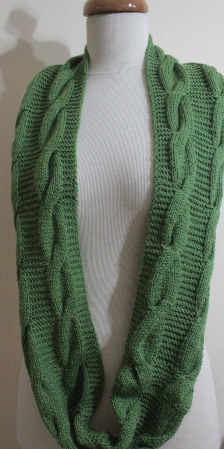 Infinity Cowl Green Knitting Cowl. Winter Fashion. Fall Trend Hand Knit Gift For Him For Her Holiday Fashion. Spring Fashion. St Patricks