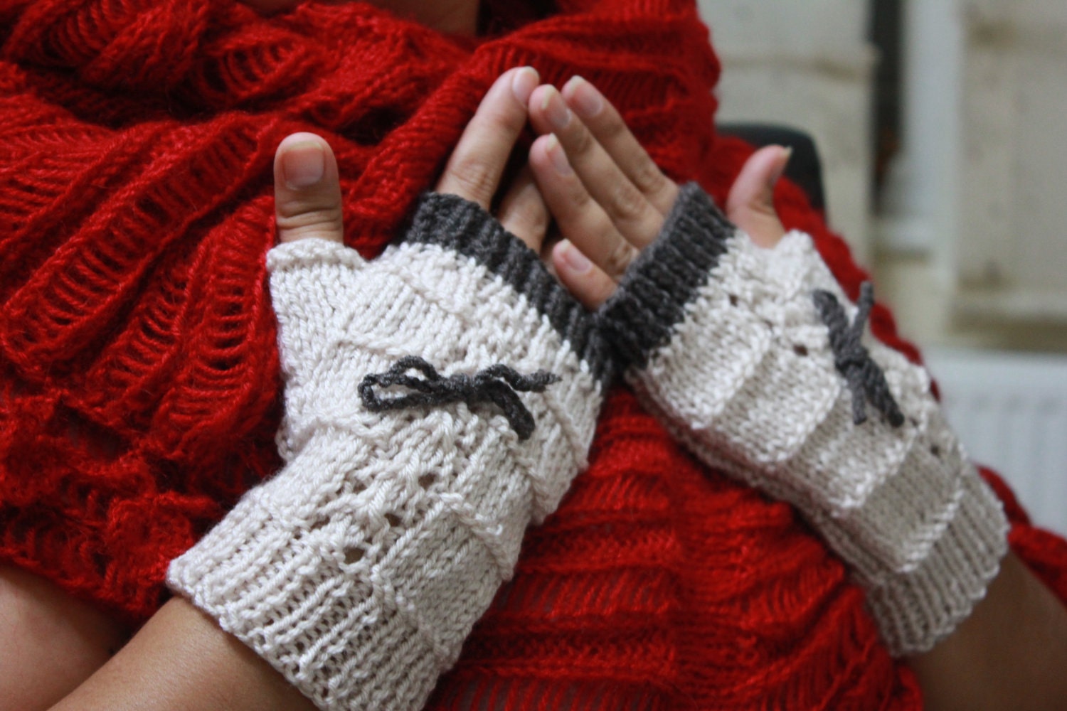 Cream Powder Taupe Fingerless Gloves Gift For Her NEW